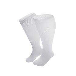 CreoQIJI Herren Business Socken in Übergröße für Damen und Herren, kniehohe Stützstrümpfe mit breiter Wade Strümpfe Mit Naht (White, XXXXL) von CreoQIJI
