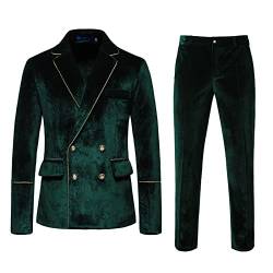 CreoQIJI Kleine Handkoffer Winter Mode Casual Anzüge Samt Schlank Zweireihig Einfarbig Abendkleid Groomsmen Anzug (Green, XL) von CreoQIJI