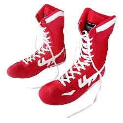 CreoQIJI Retro High Schuhe Herren Boxschuhe High Top Training Wrestling Schuhe Lange Stiefel Boxschuhe Wettkampftraining Schuhe Herren Arbeitsschuhe (Red, 35) von CreoQIJI