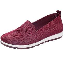 CreoQIJI Schuhe Outdoor Mesh Solid Atmungsaktiv Runing Sportschuhe Farbe Damen Damen Leopard Damenschuhe (Red, 39) von CreoQIJI