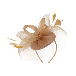 Lauf Haartücher 2023 Fascinator Hut Feder Mesh Tea Party Haarband für Frauen Armee Ausrüstung Für Kinder Yoga Breit (Gold, One Size) von CreoQIJI