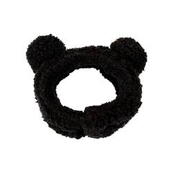 Stirnband Fahrradhelm Schmal Niedliches Haarband mit runden Ohren für Damen aus neuem Baumwollsamt Stirnband Winter Schwarz (Black, One Size) von CreoQIJI