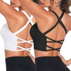 Crewhpo Damen Sport BH Gepolstert Bustier Ohne Bügel für Frauen Push up Sports Bra Cross Back Mit Polstern Nahtlose Bralette für Yoga Fitness Pilates Gym S-XL von Crewhpo