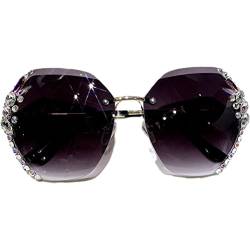 Cricia Randlose Diamant-Sonnenbrille für Damen, übergroße randlose Diamantschnitt-Sonnenbrille mit UV-Schutz von Cricia