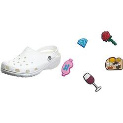 Crocs Unisex Classic Pantoffeln, White, 48/49 EU + Unisex-Erwachsene Charms 5-Packs Her | Jibbitz for Schuhanhnger, Damen Nacht, Small von Crocs