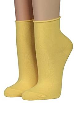 Crönert Damen Kurzsocken Söckchen mit Rollrand 15330 einfarbig Dreierpack Gr. 39-42, gelb von Crönert