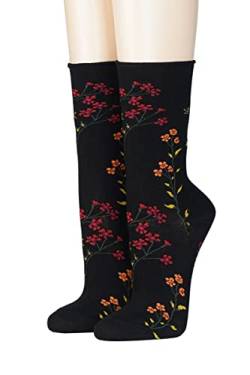 Crönert Damen Socken mit Rollrand zarte Blüten 18201 Gr. 35-38, schwarz von Crönert
