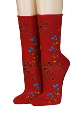 Crönert Damen Socken mit Rollrand zarte Blüten 18201 Gr.35-38, rot von Crönert