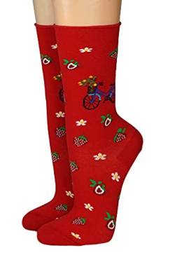 Crönert Longsocks mit Rollrand Radel und Erdbeeren (rot, 39-42) von Crönert