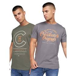 CrossHatch Herren Univarsity T-Shirt, Olivfarben/Grau, M von CrossHatch