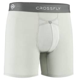 Crossfly Herren Unterwäsche IKON X 15,2 cm Boxershorts 24 Stunden Komfort & Innovativer Clever Zugang Atmungsaktiv & Weich Marineblau/Weiß, Silber/Anthrazit, Schwarz/Silber, S, M, L, XL, Silber / von Crossfly