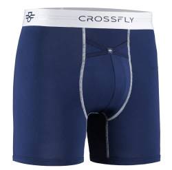 Crossfly Herren Unterwäsche IKON X 6 Zoll Boxershorts, 24 Stunden Komfort und innovativer Zugang, kein Scheuern, atmungsaktiv und weich Navy/Weiß, M von Crossfly