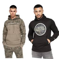 Crosshatch (2 Stück) Herren Casual Hoodie Klassische Grafik Kapuze Langarm Sweatshirt Größen variieren von S,M,L,XL,XXL, Schwarz/Khaki, M von Crosshatch