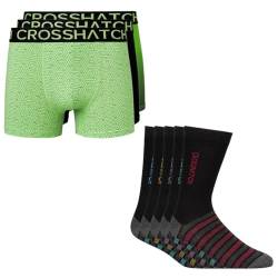 Crosshatch Geschenke für Männer, 3er-Pack Boxershorts und 5er-Pack Socken, Geschenk-Set, für ihn, Geburtstagsgeschenk für Ehemann, Vater, Freund, Czapla Green, L von Crosshatch