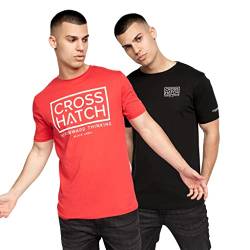 Crosshatch Herren Premium Halbarm Rundhals T-Shirt mit Briefdruck Logo Design, schwarz/red, L von Crosshatch