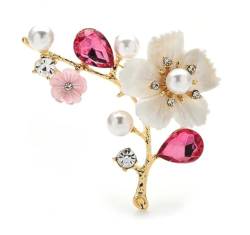 Apfelblüten-Brosche für Frauen in Rosa und Weiß, hübsche Kristall-Anstecknadel, Emaille von CrownOfRibbons