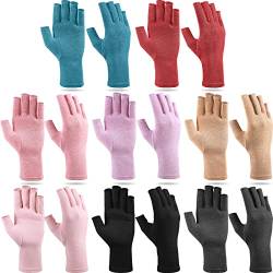 Crowye 8 Paar Arthritis-Kompressionshandschuhe, lindert Muskelschmerzen, fingerlose Handschuhe, Bulk Tipphandschuhe für Damen und Herren (bunt, groß) von Crowye