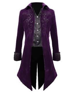 Crubelon Herren Steampunk Frack Jacke Gothic Mittelalter Viktorianischer Gehrock, Violett, M von Crubelon