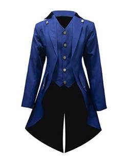 Crubelon Herren Steampunk Vintage Jacke Gothic Viktorianischen Frock Mantel Uniform - Blau - Large von Crubelon