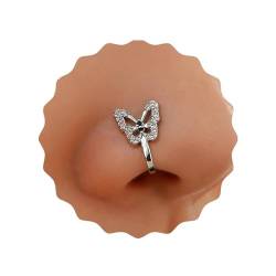 Crymystal Vintage Strass Schmetterling Nase Ring Silber Fake Fach Nase Ring Nagel U-förmige Clip Nase Nagel Biegbare Nase Ring Persönlichkeit Nase Ring Schmuck für Frauen und Mädchen Geschenke von Crymystal