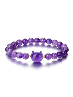 CrystalTears Amethyst Armband Damen 8mm Beads Perlenarmband Damen mit süße Katze Reiki Talisman spirituelle Geschenke von CrystalTears