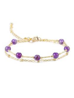 CrystalTears Amethyst Armband Damen Kristalle Heilsteine Goldfarben Doppelt Kette Armkette Reiki Healing Edelsteine Talisman spirituelle Geschenke von CrystalTears