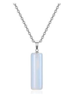 CrystalTears Damen Halskette synthetischer Opal Stein Säule Anhänger mit Kette Edelstein Amulett Schmuck Geschenk von CrystalTears