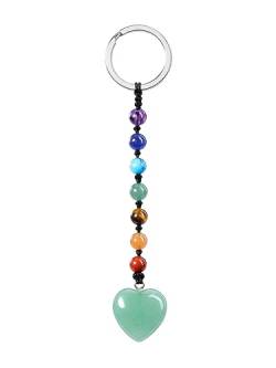 CrystalTears Herz Schlüsselanhänger 7 Chakren Perlen Anhänger Schlüsselring Edelstein Taschenanhänger Talisman spirituelle Geschenke von CrystalTears