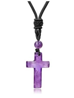 CrystalTears Kreuz Kette Amethyst Kreuzanhänger mit verstellbare Halskette Damen Herren Amulett Schmuck spirituelle Geschenk von CrystalTears
