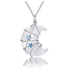 CrystalTears Mond Kette Damen Sterne wickelt Bergkristall Neumond Anhänger mit verstellbare Halskette Healing Reiki Kristalle Halsschmuck von CrystalTears