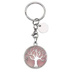 CrystalTears Rosenquarz Schlüsselanhänger Lebensbaum Anhänger Schlüsselbund Keychain elegant Geschenk für Mama von CrystalTears