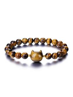 CrystalTears Tigerauge Armband Damen 8mm Beads Perlenarmband Damen mit süße Katze Reiki Talisman spirituelle Geschenke von CrystalTears