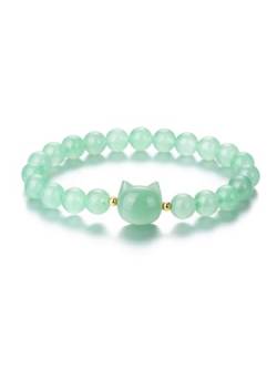 CrystalTears grüner Aventurin Armband Damen 8mm Beads Perlenarmband Damen mit süße Katze Reiki Talisman spirituelle Geschenke von CrystalTears