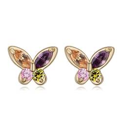 Crystalline Azuria Bunt Schmetterlinge Ohrstecker Ohrringe mit Zirkonia Kristalle 18 kt Vergoldet für Damen und Mädchen von Crystalline Azuria