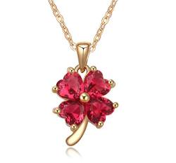 Crystalline Azuria Glücksklee Halskette Anhänger mit Rosa Zirkonia Kristalle 18 kt Vergoldet für Damen 45 cm von Crystalline Azuria