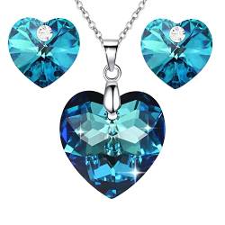 Crystalline Azuria Kristalle Blau Herzen Schmuck-Set Halskette Anhänger 45 cm Ohrstecker 18 kt Weiß Vergoldet für Damen von Crystalline Azuria