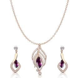 Crystalline Azuria Kristalle Simulierter Amethyst Schmuck-Set Halskette Anhänger 45 cm Ohrringe 18 kt Rosé Vergoldet für Damen von Crystalline Azuria