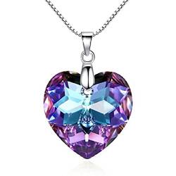 Crystalline Azuria Liebe Herz Kristalle Lila Halskette Anhänger 18 kt Weiß Vergoldet für Damen 45 cm von Crystalline Azuria