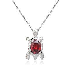 Crystalline Azuria Schildkröte Halskette Anhänger mit Rot Zirkonia Kristalle 18 kt Weiß Vergoldet für Damen und Mädchen 45 cm von Crystalline Azuria