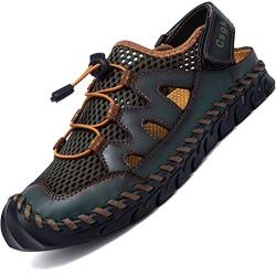 Csgkag Sandalen Herren Trekkingsandalen Leder Wanderschuhe Atmungsaktive Sneaker Sandale Closed Toe Outdoor Sommer Strand Wasser Fischer Wandersandale,Grün,EU46 von Csgkag