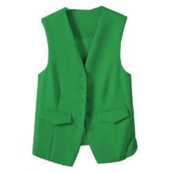 CuLtP Damen Weste, Ärmelloser Blazer, Eleganter, Schmaler Button Down Westenmantel Für Arbeit Und Büro, Retro Partyweste, V Ausschnitt, Economy Anzugweste, Grün, S von CuLtP