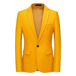 Male Blazer,Leichter Herren Blazer, Slim Fit Jacke, Lange Ärmel, EIN Knopf, Maßgeschneiderter Blazer, Solider Cardigan, Lässiger Business Anzug, Sportmantel, Smoking Blazer Jacke, Gelb, L von CuLtP