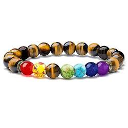 Cubahop 8mm Lava Rock 7 Chakren Aromatherapie Ätherisches Öl Diffuser Armband Geflochtenes Seil Naturstein Yoga Perlen Armband Armreif für Frauen und Männer (Tigerauge) von Cubahop