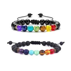 Cubahop 8mm Lava Rock 7 Chakren Aromatherapie Ätherisches Öl Diffuser Armband Geflochtenes Seil Naturstein Yoga Perlen Armband Armreif für Frauen und Männer von Cubahop