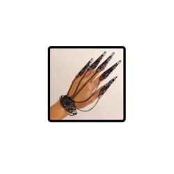 Cubahop Halloween Gothic Metallkette Voller Finger Armband Kralle Blume Nagel Armband Hand Zubehör für Frauen und Mädchen (Schwarz) von Cubahop