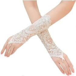 Cubahop Hochzeit Spitze Kristall Handschuhe Weiß Lange Fingerlose Handschuhe Handgemachte Handschuhe für Braut von Cubahop