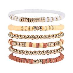 Cubahop Layered Boho Armbänder Bunte Preppy Armbänder Perlen Ästhetische Handgemachte Charm Stretch Armband Netter Sommer Strand Schmuck Einstellbar für Frauen Teen Girls (Weiß) von Cubahop