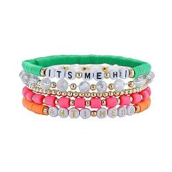 Cubahop Layered Boho Armbänder Bunte Preppy Armbänder Perlen Ästhetische Handgemachte Liebesbrief Stretch Armband Netter Sommer Strand Schmuck Einstellbar für Frauen Teen Girls (Anti-Held) von Cubahop