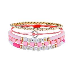 Cubahop Layered Boho Armbänder Bunte Preppy Armbänder Perlen Ästhetische Handgemachte Liebesbrief Stretch Armband Netter Sommer Strand Schmuck Einstellbar für Frauen Teen Girls (Lover) von Cubahop