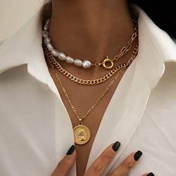Cubahop Layered Pearl Choker Halsketten Kragen Schönheit Anhänger Halskette Kette Schmuck für Frauen und Mädchen (Gold) von Cubahop